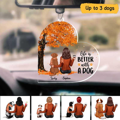 Fall Season Life Is Better With Dogs Personalized Car Hanging Acrylic Ornament