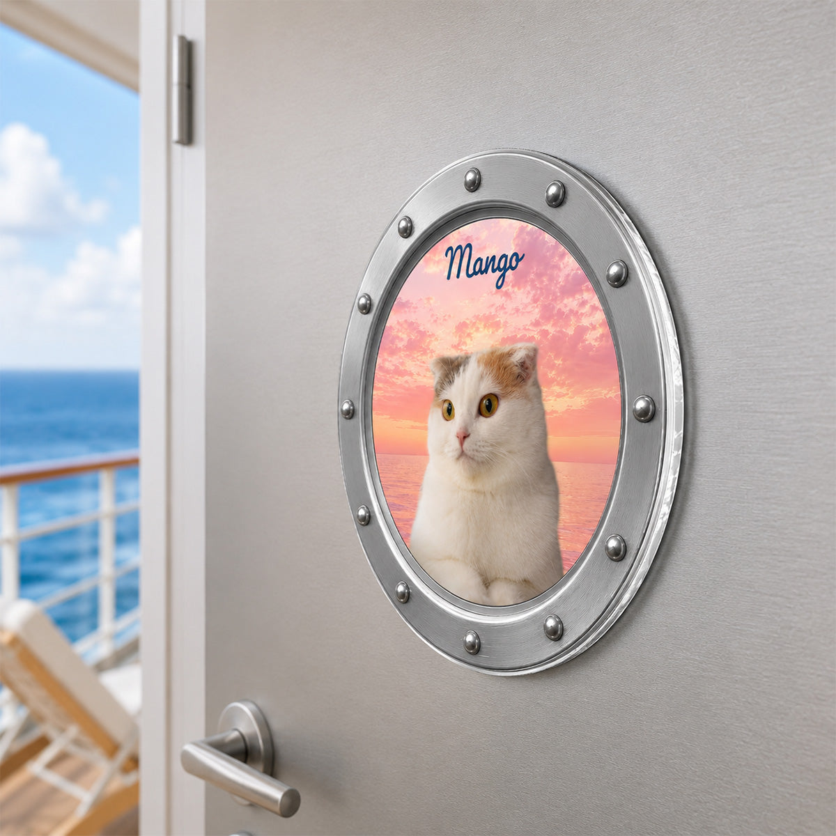 Custom Dog Cat Pet Photo Peeking Porthole - Personalized Cruise Door Magnet - Cruise Trip Keepsake For Pet Lovers