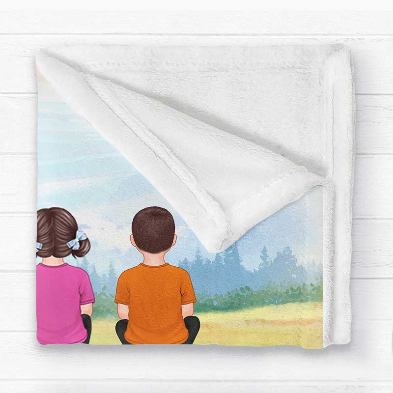 Snuggle This Blanket Back View Man Kids Sitting On Word Personalized Fleece Blanket