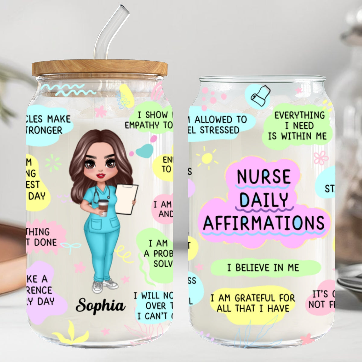 Nurse Daily Affirmations Nurse Appreciation Gift Personalized Clear Glass Can