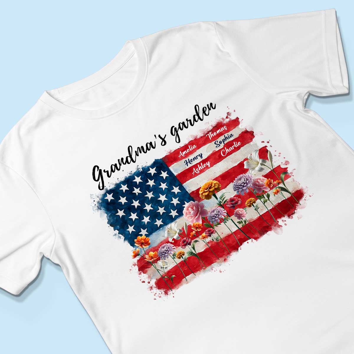 Grandma Garden Nation Flag Floral 4th Of July Personalized Shirt