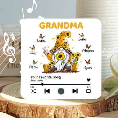 Sunflower Gnome Butterflies Grandma With Grandkids Personalized Music Fridge Magnet, Heartfelt Gift For Mom For Grandma