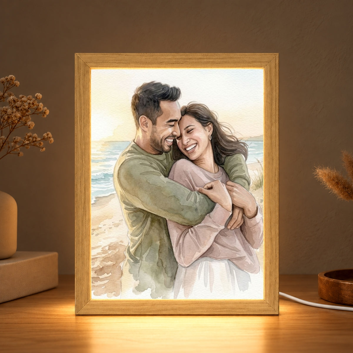 Custom Couple Photo Art - Personalized Mirror Light Box - Heartfelt Christmas Gift for Her, for Him, Anniversary Gift for Couple