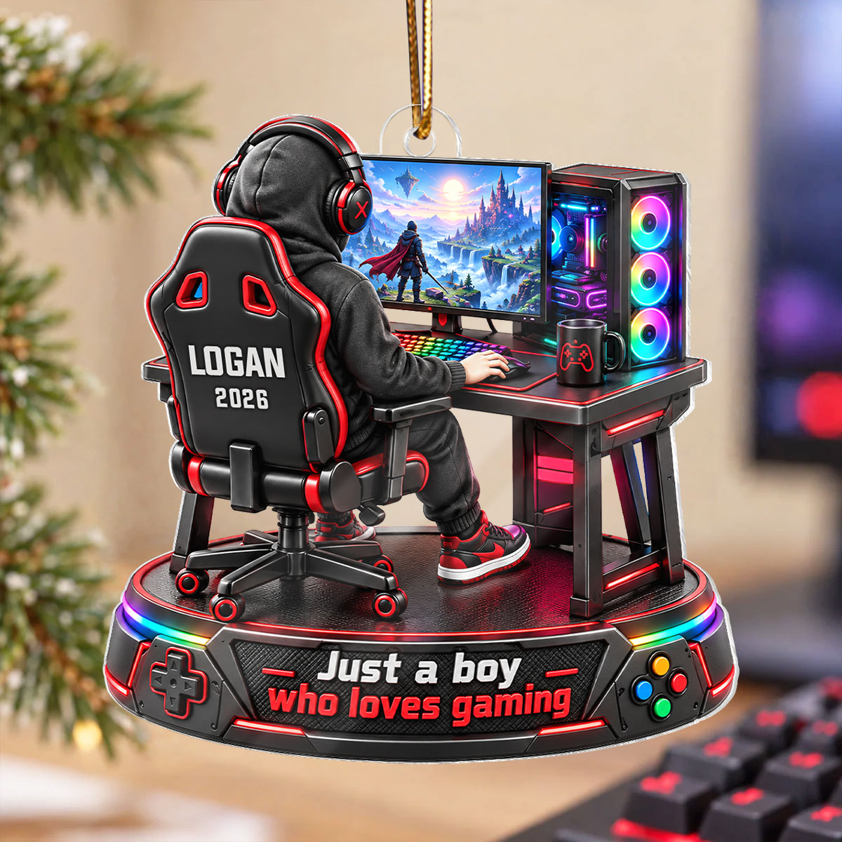 Just a Boy Girl Who Loves Gaming - Personalized Acrylic Ornament - Christmas Gift for Son, Grandson, Daughter, Granddaughter