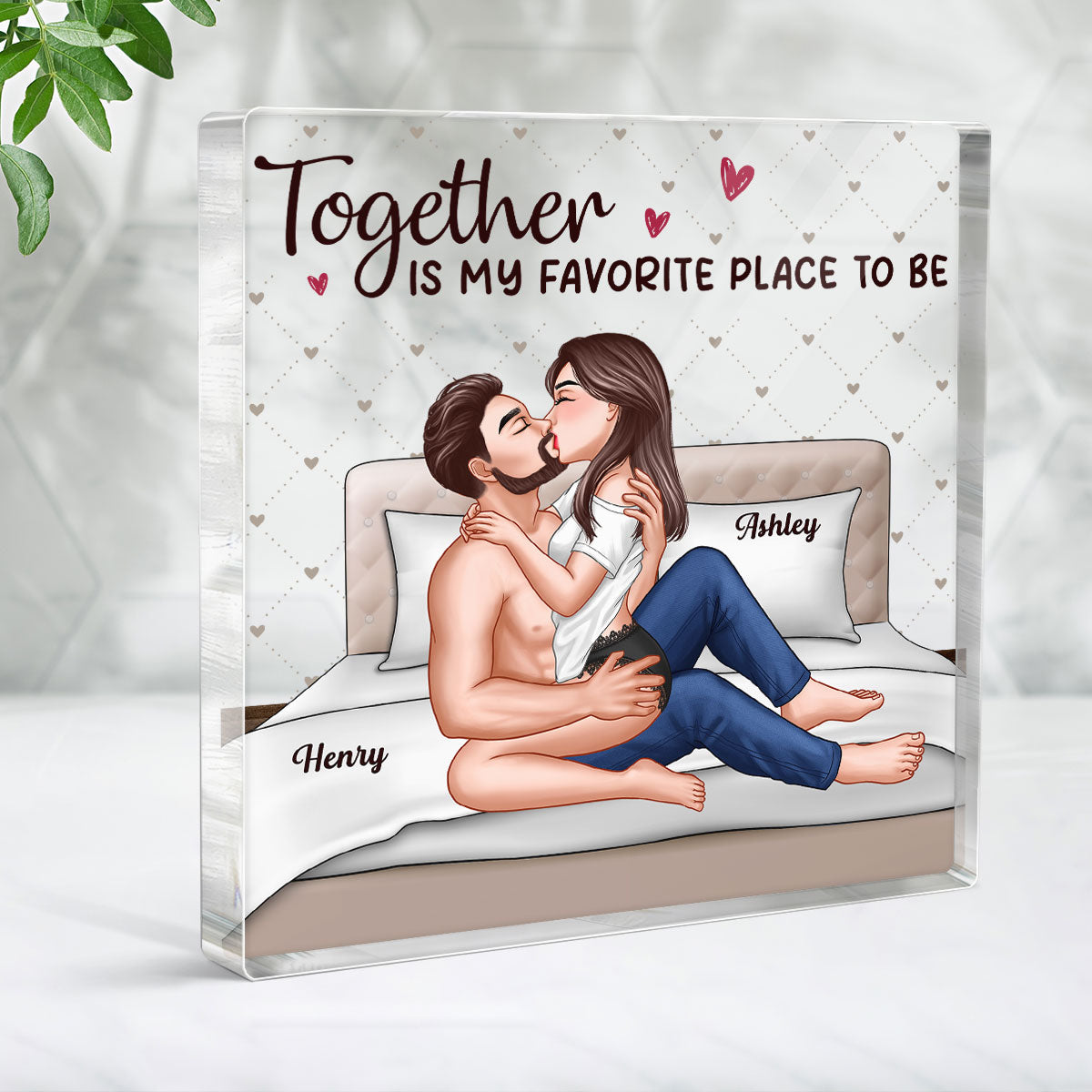 Sexy Couple Kissing On Bed Personalized Acrylic Block Plaque