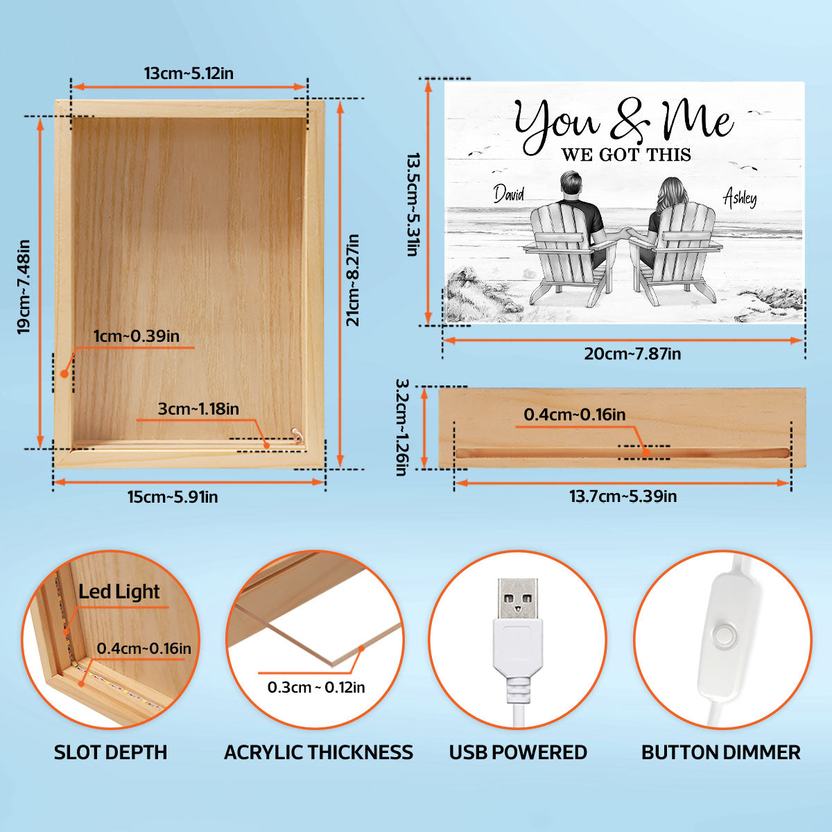 [EXCLUSIVE LIMITED EDITION] Couple Sitting At Beach Retro Personalized Luminous Frame Light Box, Anniversary Gift For Couple
