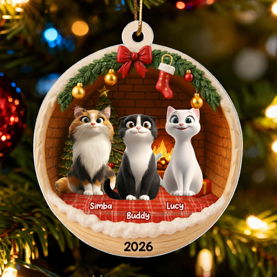 3D Effect Cozy Cat - Personalized Acrylic Ornament - Christmas Gift for Cat Lovers