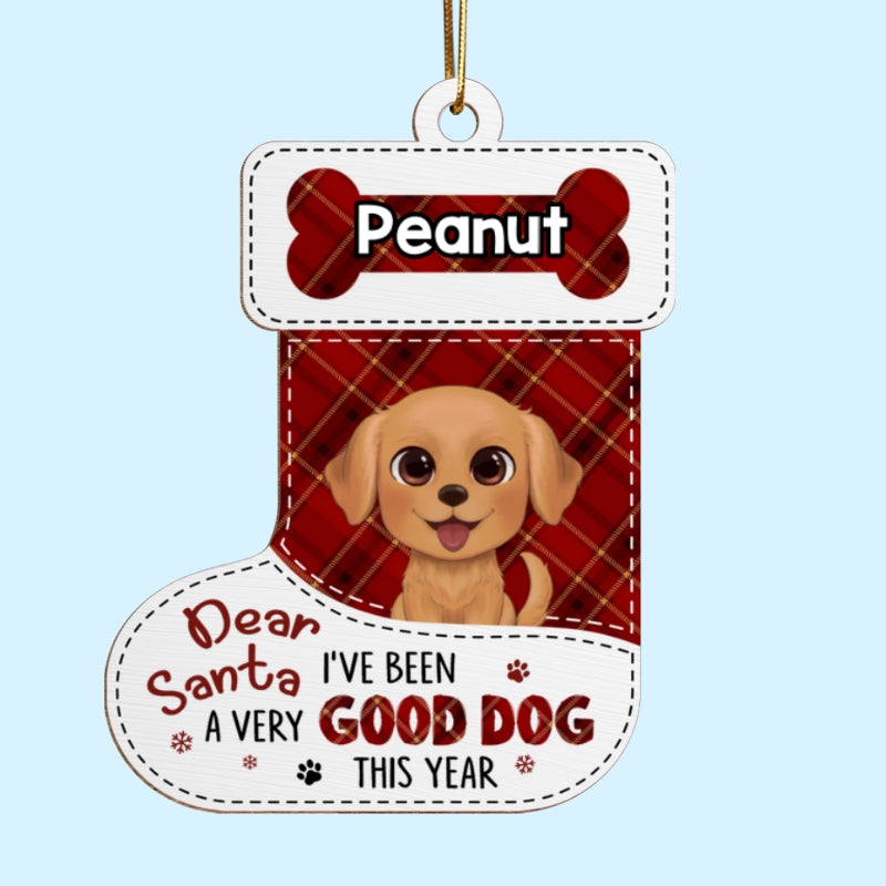 Dear Santa Watercolor Cute Dogs Stocking Shape Personalized Wooden Ornament