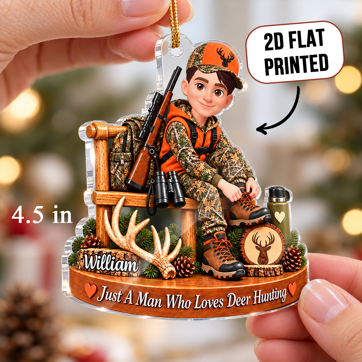 Just A Man Who Loves Deer Hunting - Personalized Acrylic Ornament - Christmas Gift for Husband, Dad, Grandpa