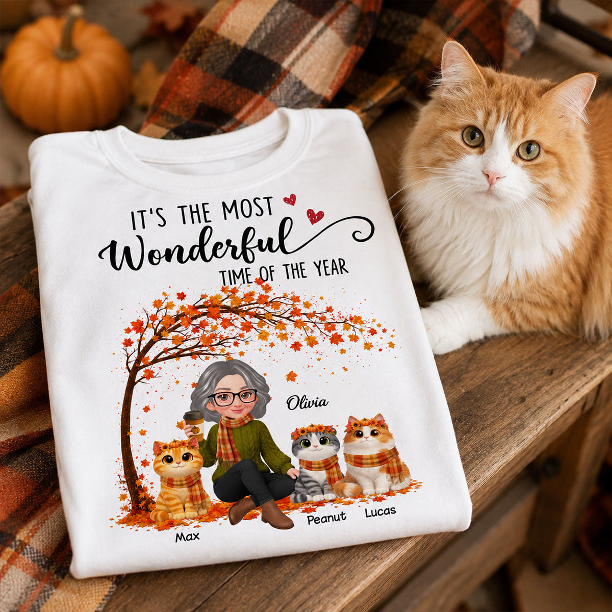 Most Wonderful Time of the Year Cute Cats - Personalized Shirt - Trendy Fall Tee for Cat Moms
