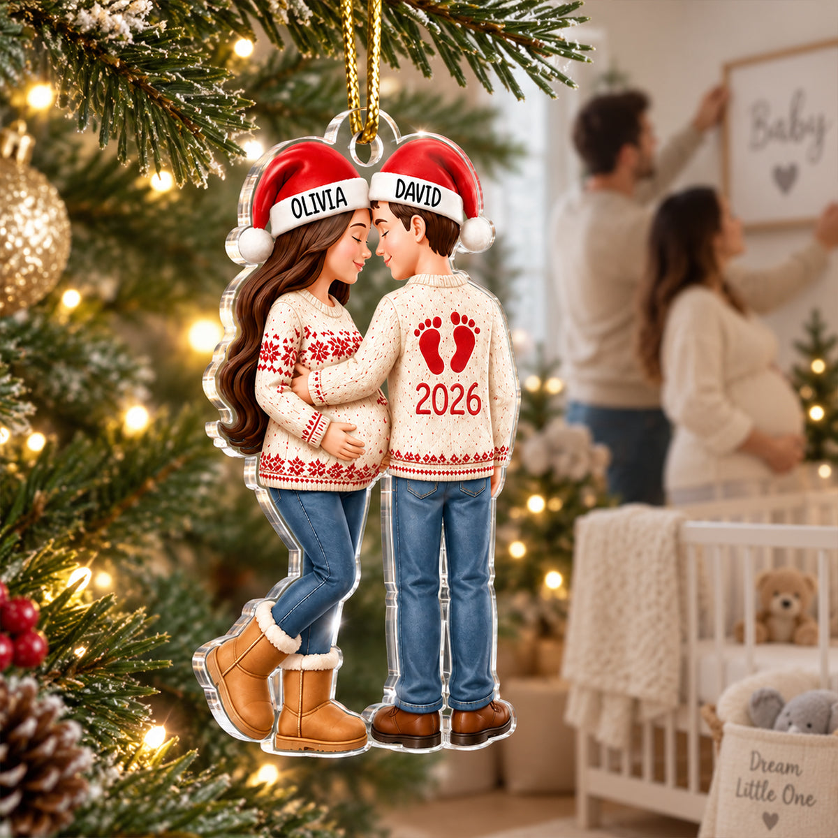 Bump's First Christmas - Personalized Acrylic Ornament - Expecting Parents Keepsake, Custom Mom Dad Pregnancy Announcement