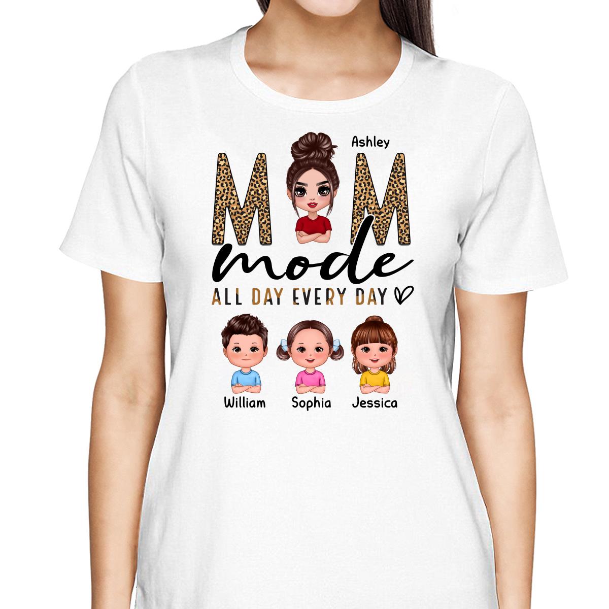 Mom Mode All Day Every Day Doll Mother Children Leopard Pattern Personalized Shirt