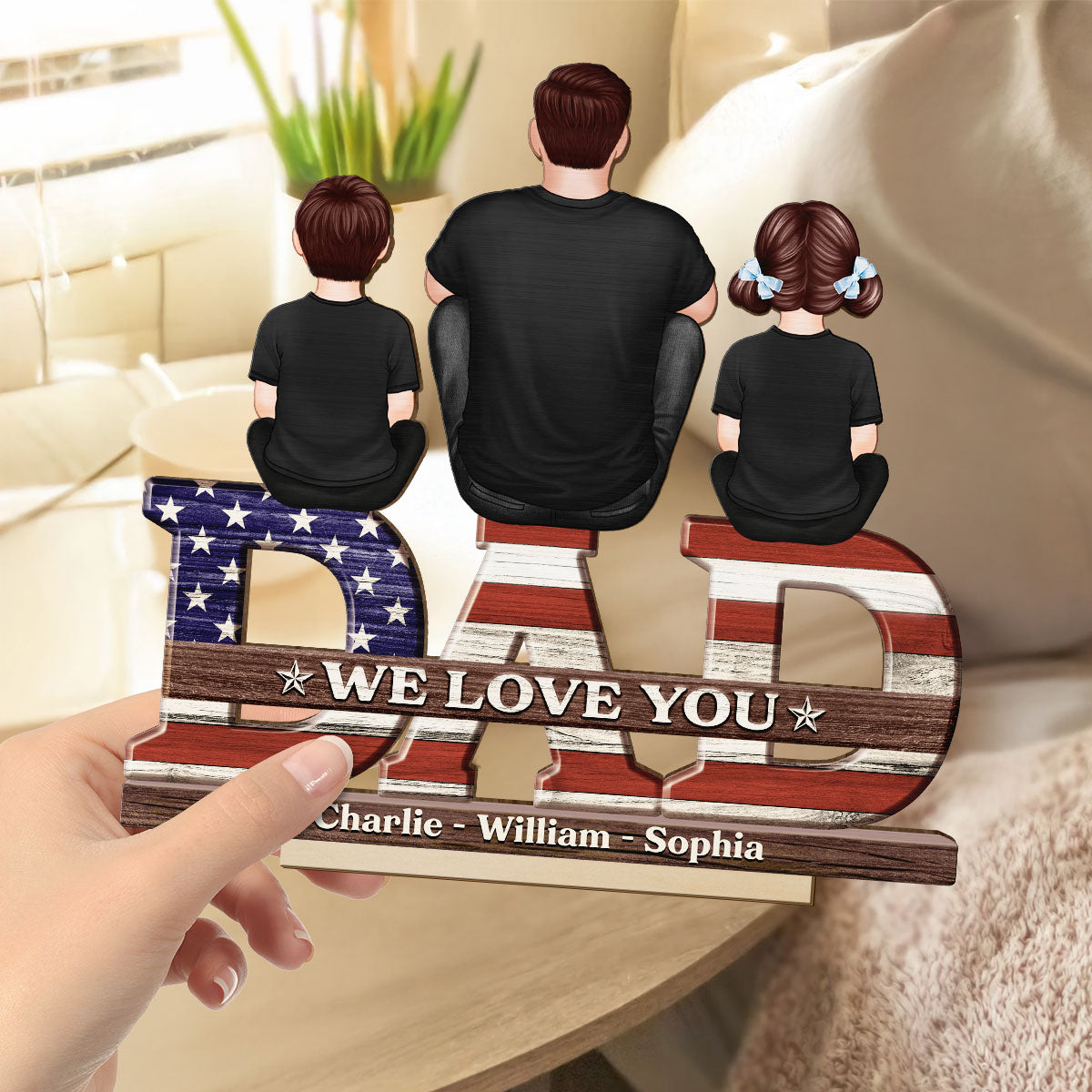 Nation Flag Dad We Love You Personalized 2-Layer Standing Wooden Plaque, Gift For Dad