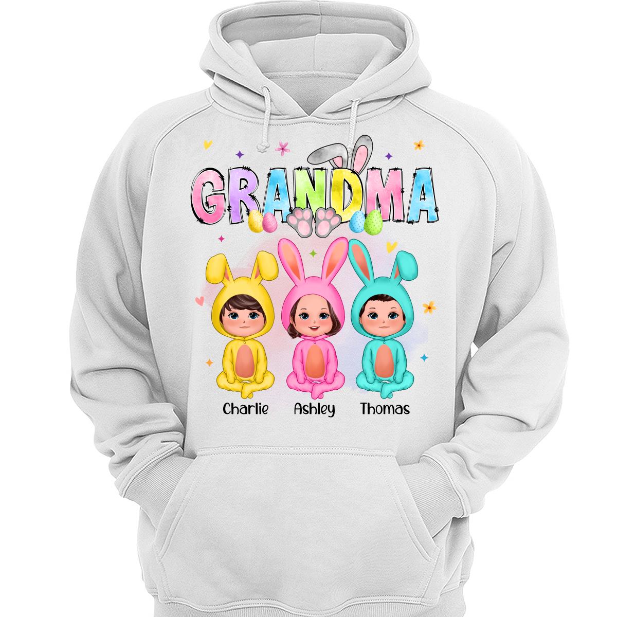 Grandma Bunny With Doll Grandkids Easter Personalized Shirt
