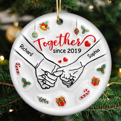 3D Inflated Couple Holding Hands Personalized Ceramic Ornament, Christmas Gift For Him, For Her