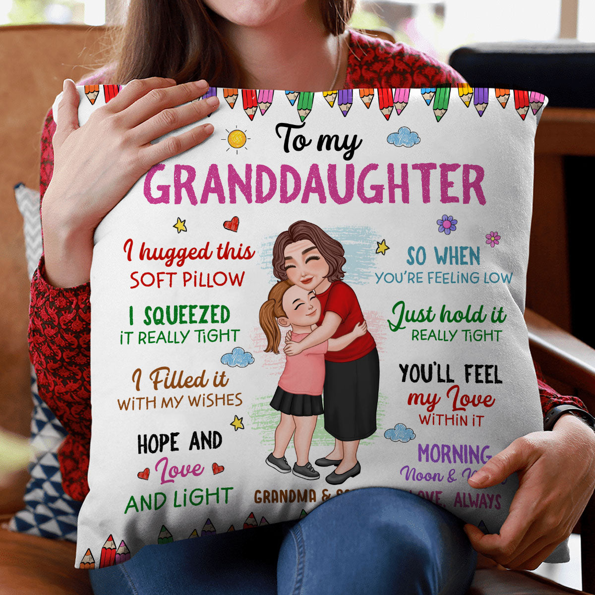 To My Granddaughter Grandson Grandma Hugging Kid Gift For Grandchildren Personalized Pillow