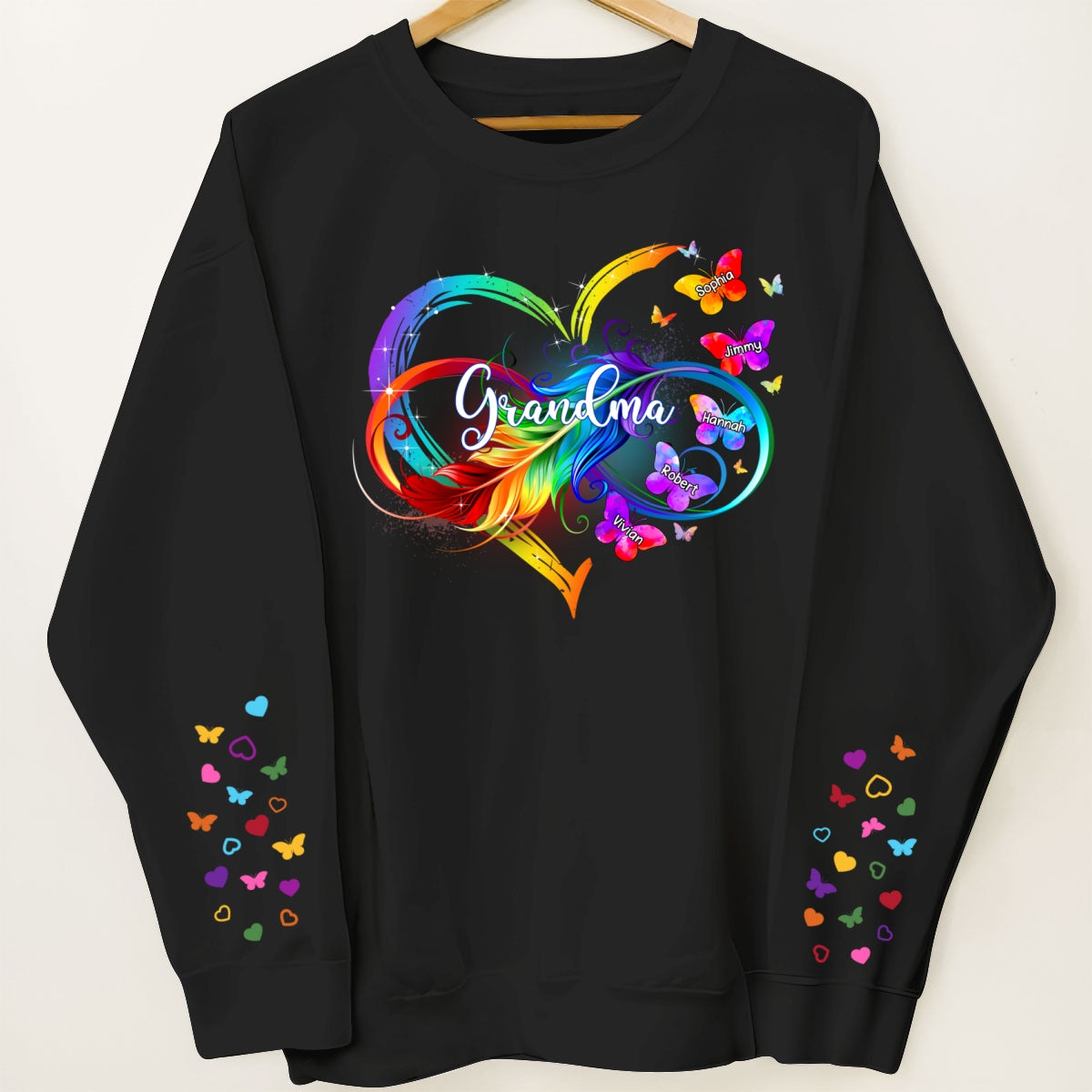 Grandma Mom Infinity Heart Butterflies Personalized Sleeve Printed Sweatshirt