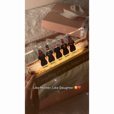 Retro Vintage Mom And Sons Daughters Beach Landscape Personalized LED Night Light