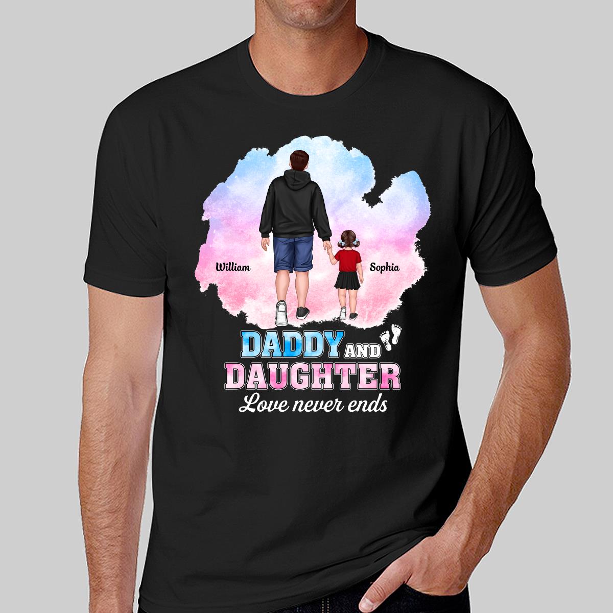 Watercolor Dad And Son Daughter Walking Love Never Ends Gift For Dad Personalized Shirt