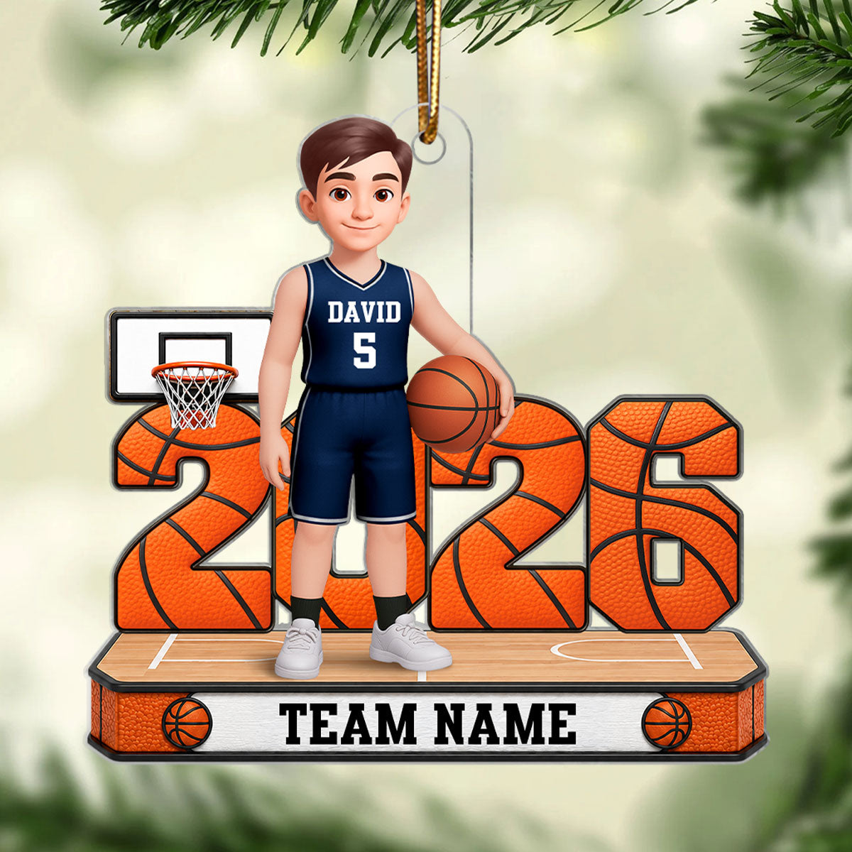 Proud Basketball Player - Personalized Acrylic Ornament - Christmas Gift, Keepsake For Basketball Players, Son, Daughter, Grandson, Granddaughter