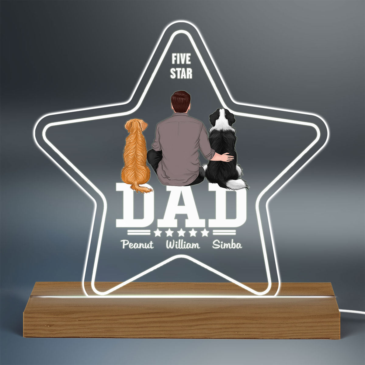 Five - Star Dog Dad Back View Personalized Custom Shape Acrylic LED Night Light