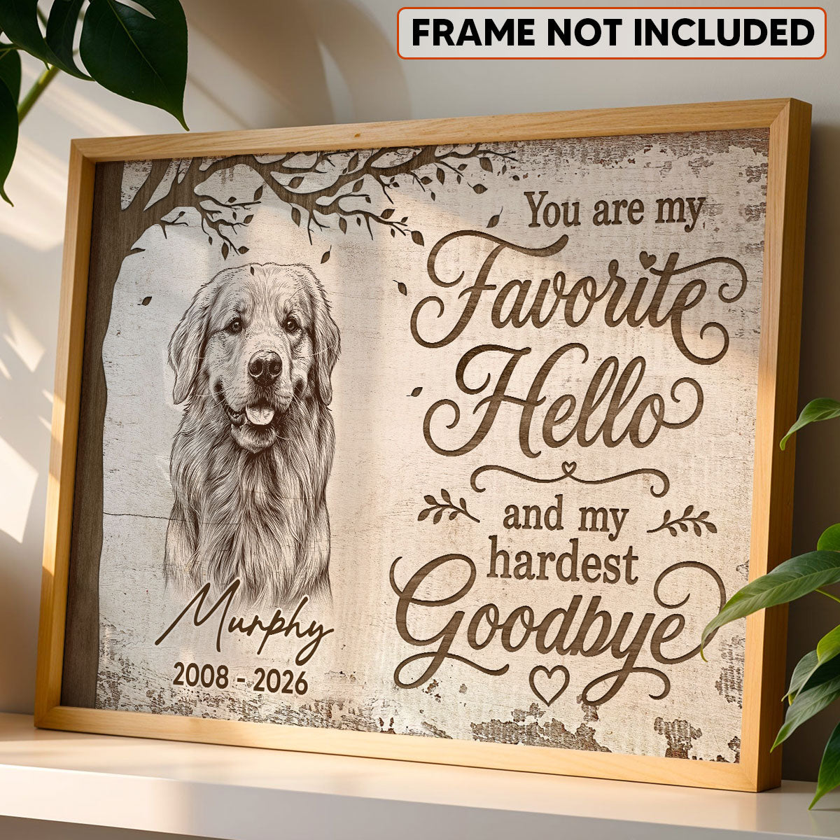Under Tree Pet Dog Cat Memorial Custom Photo You Were Our Favorite Hello - Personalized Poster - Sympathy Gift, Remembrance Gift