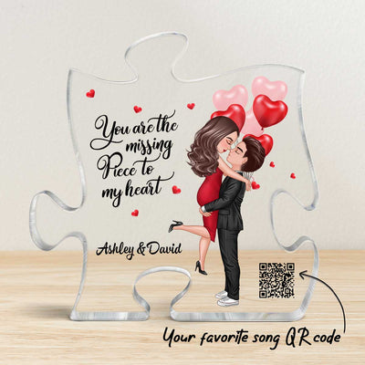The Missing Piece To My Heart Doll Couple Hugging Kissing Scannable QR Code Favorite Song Personalized Puzzle Acrylic Plaque
