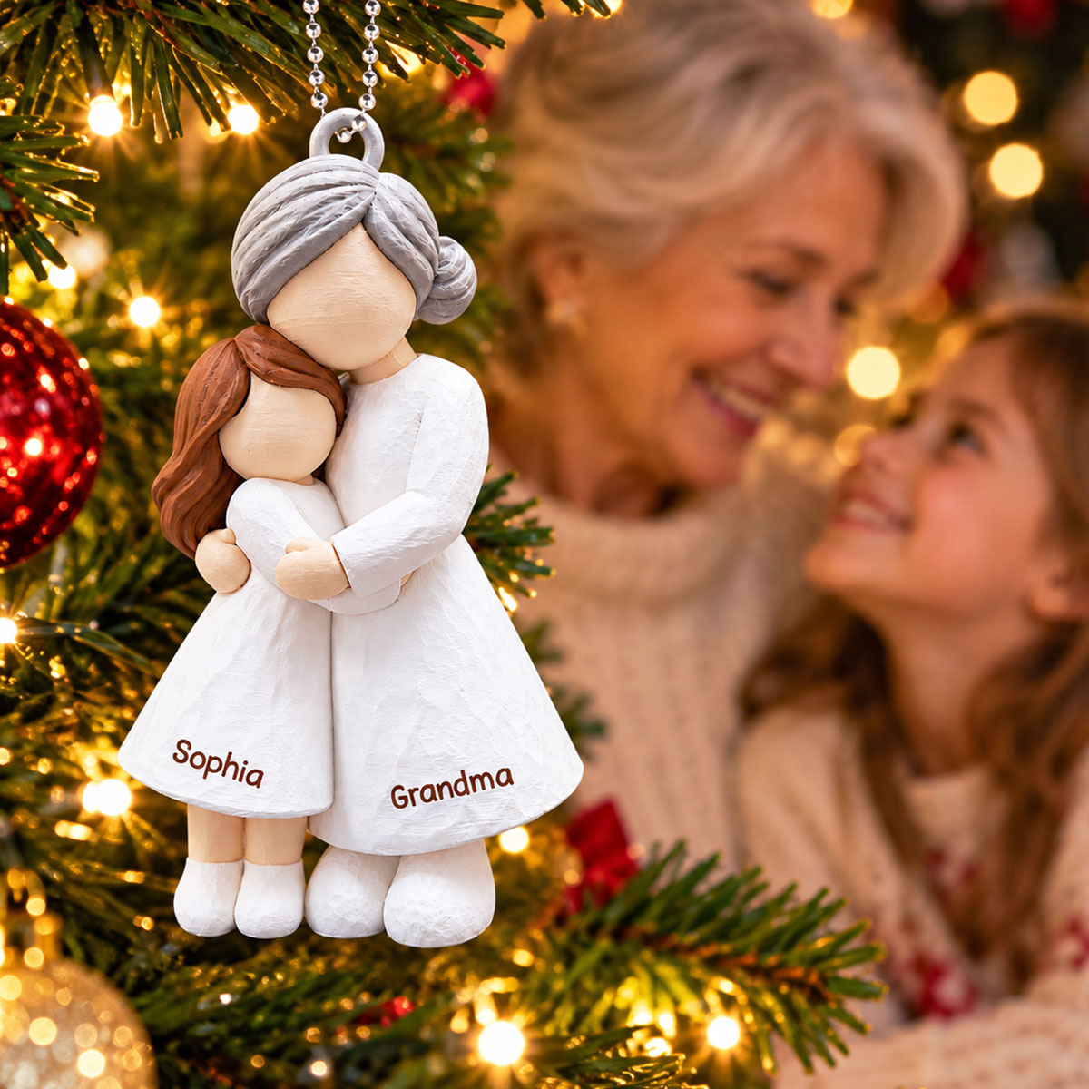 Heartwarming Grandma Hugging Granddaughter - Personalized 3D Printed Ornament - Real 3D Figurine, Christmas Gift For Granddaughters