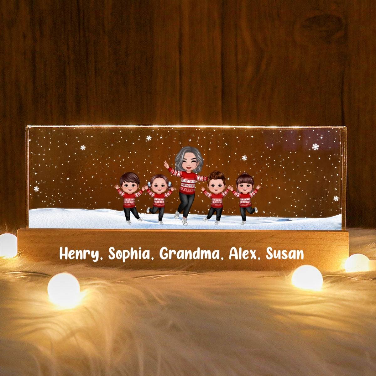 Happy Christmas Grandma Grandkids Personalized Acrylic Block LED Night Light, Gift For Grandma Granddaughter Grandson