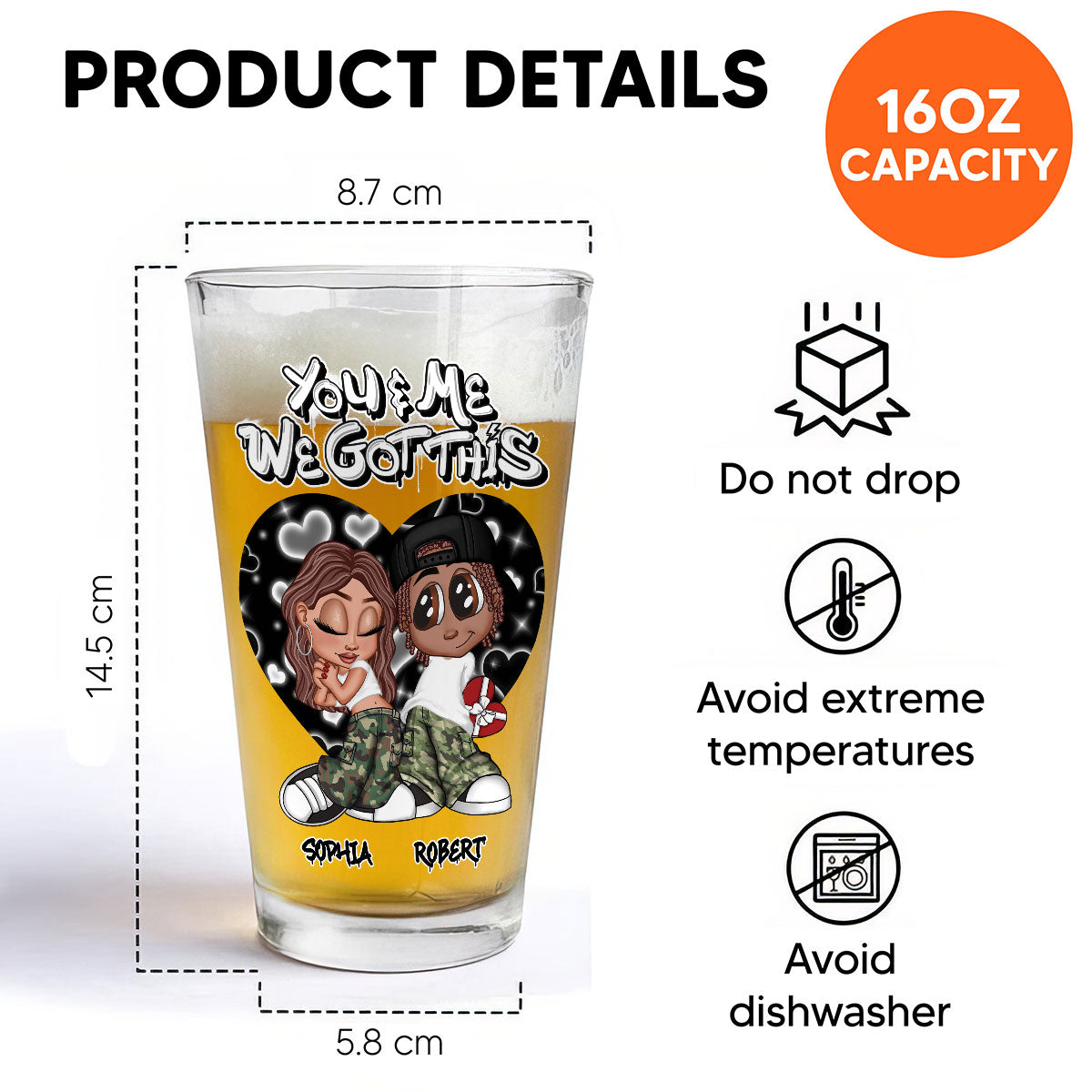 Y2K Couple Airbrushed Personalized Beer Glass, Pint Glass, Gift For Him, Gift For Her
