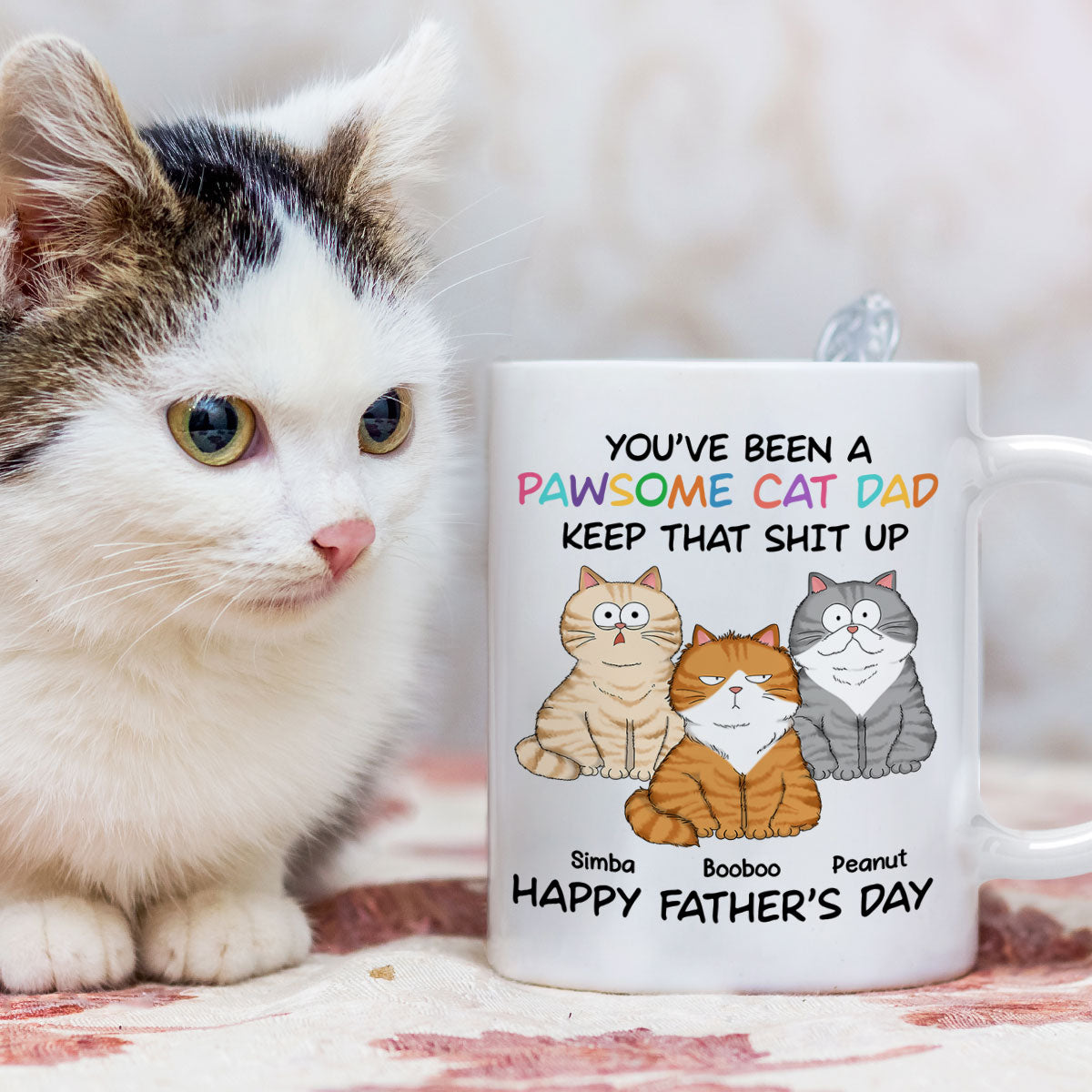 Happy Father's Day From Your Favorite Unemployed Freeloader, Funny Personalized Mug For Cat Dads