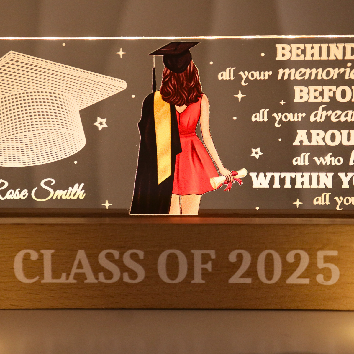 Behind You All Your Memories Graduation Gift Personalized Acrylic Block LED Night Light