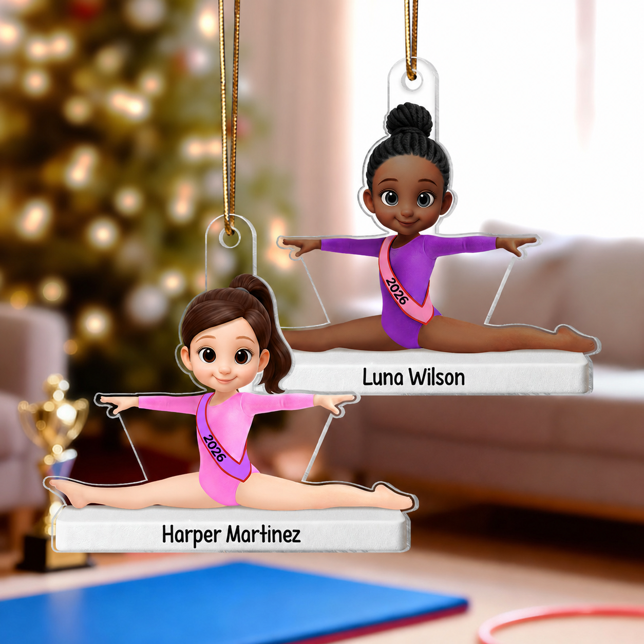 3D Effect Gymnastic Little Girl Front Split Pose - Personalized Acrylic Ornament - Gymnast Gift For Daughter, Granddaughter