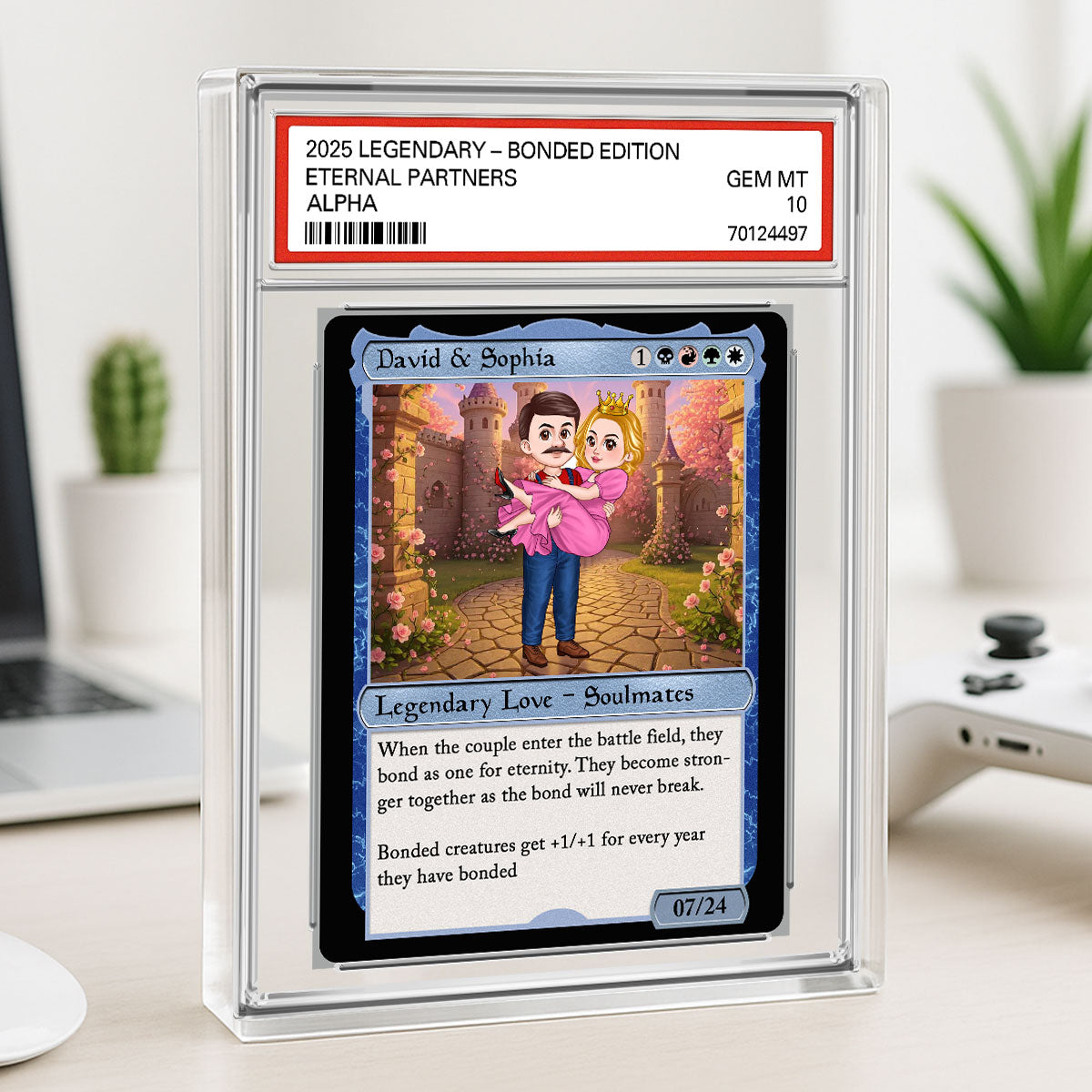 Couple Cute Cartoon Fantasy Trading Card Style Personalized Acrylic Block Plaque, Gift For Couple