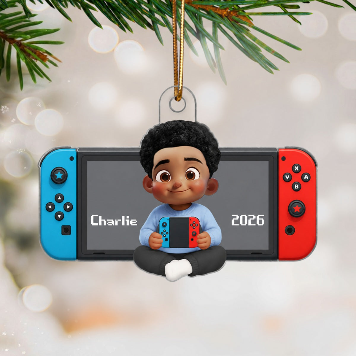 Personalized Gamer 3D Effect Ornament for Boys Girls, Christmas Gift for Kids