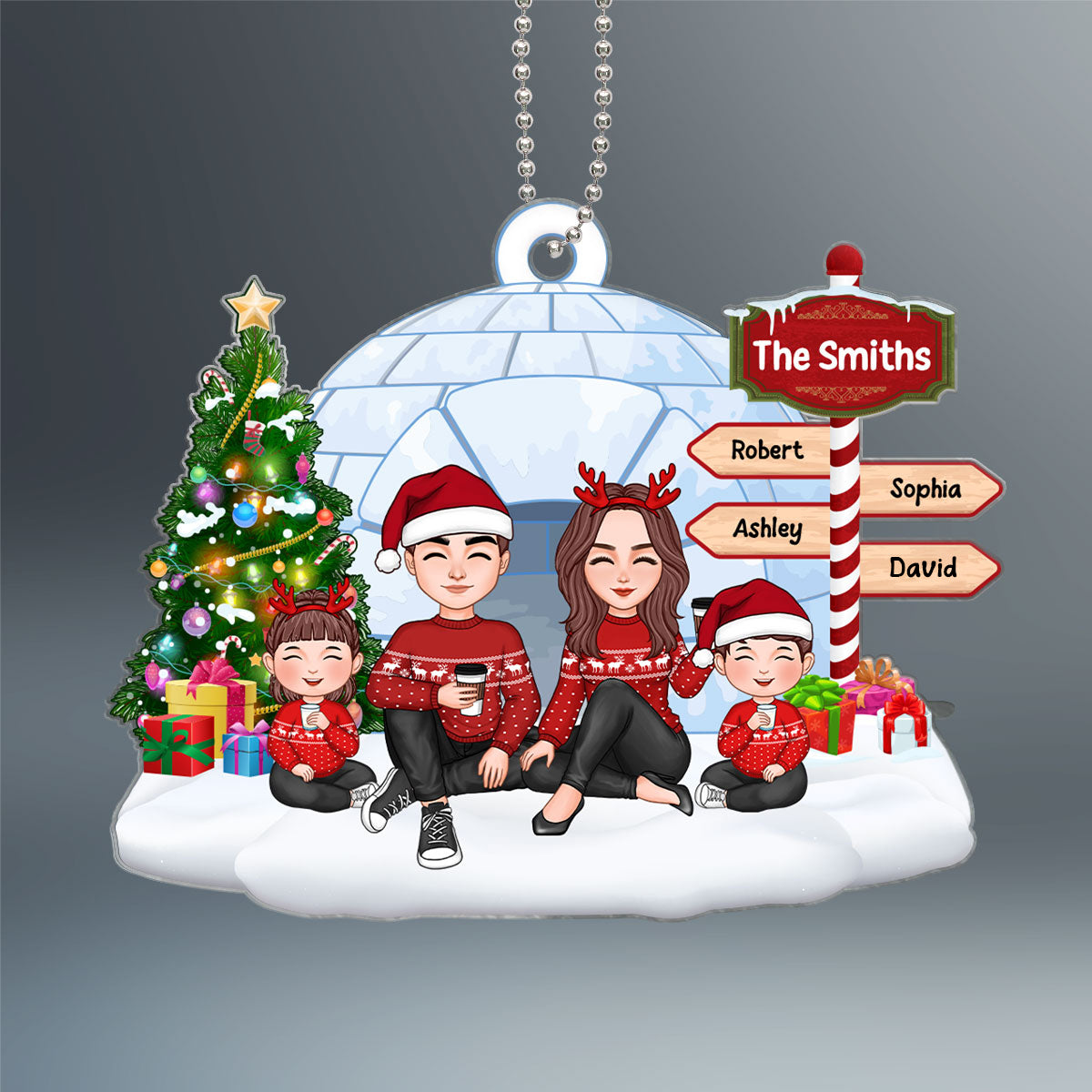 North Pole Cute Family Sitting Personalized Acrylic Ornament