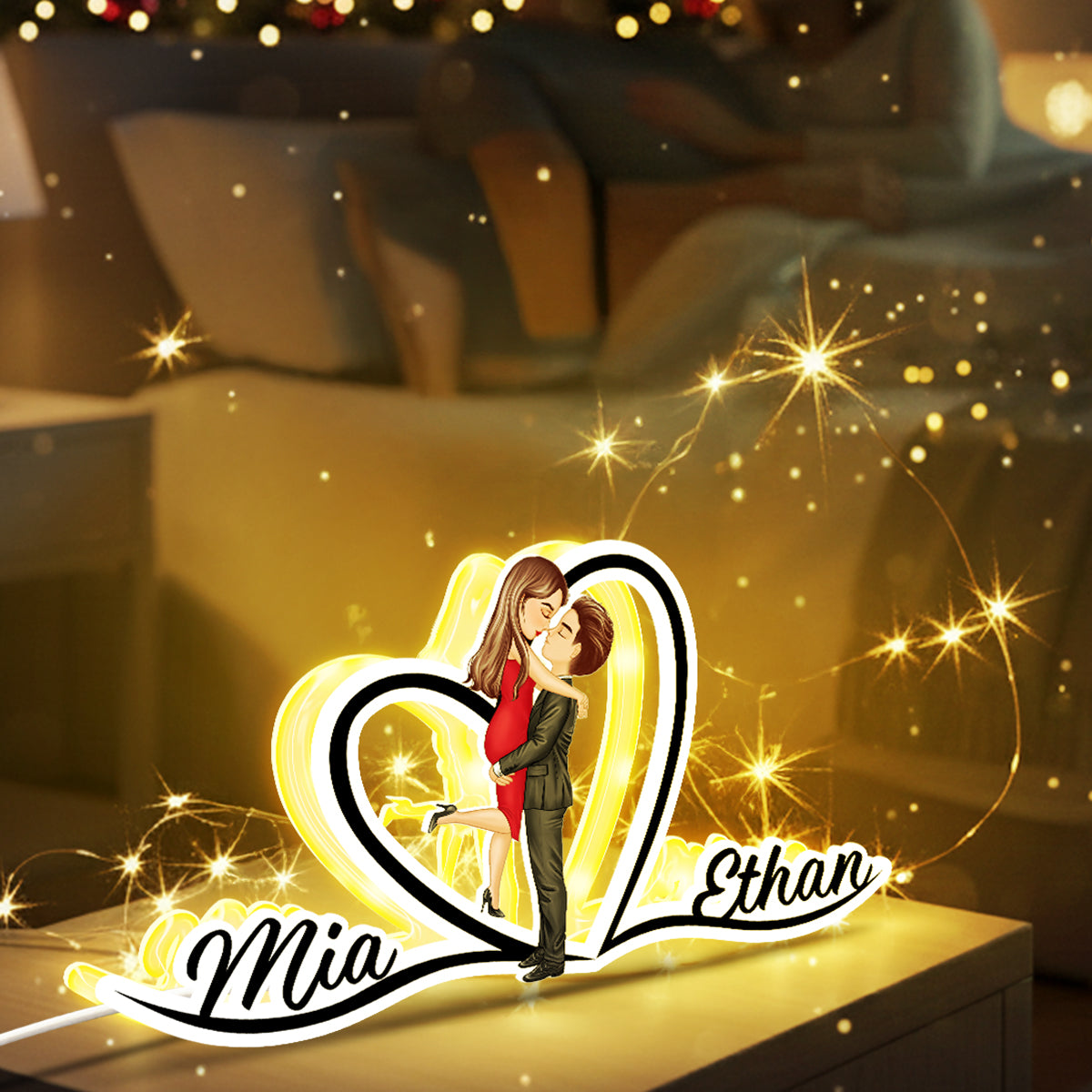 Couple Hugging Kissing Eternal Love - Personalized Light Box - Gift for Him, Gift for Her