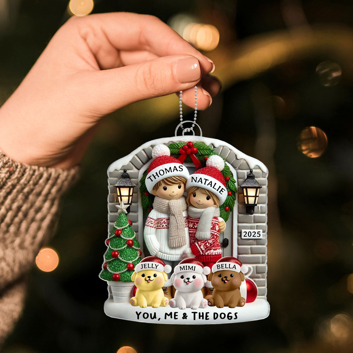 Farmhouse Couple with Optional Pet Dog Cat - Personalized Acrylic Ornament - Gift for Him, Gift for Her