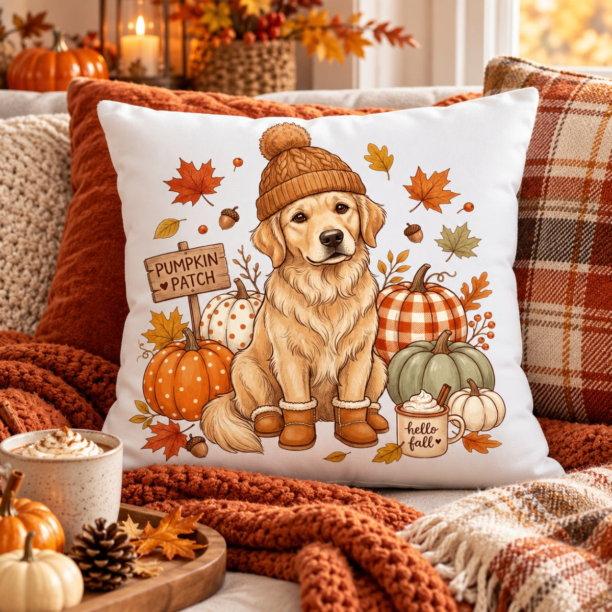 Custom Dog Photo Pumpkin Patch - Personalized Pillow - Fall Gift for Dog Moms, Cat Moms, Pet Lovers