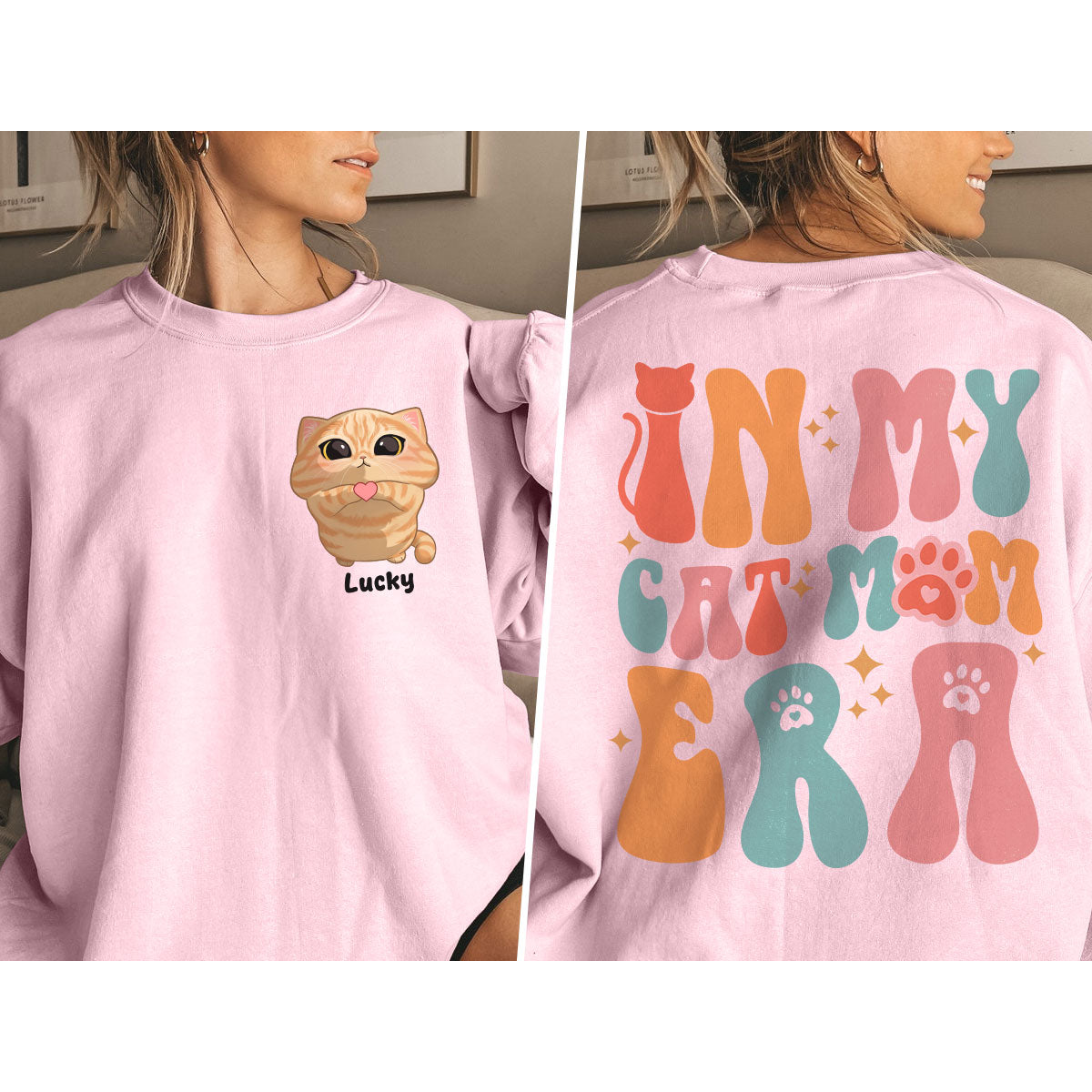 In My Cat Mom Era Gift For Cat Lover Cute Cat Looking Up Personalized Double Sided Sweatshirt