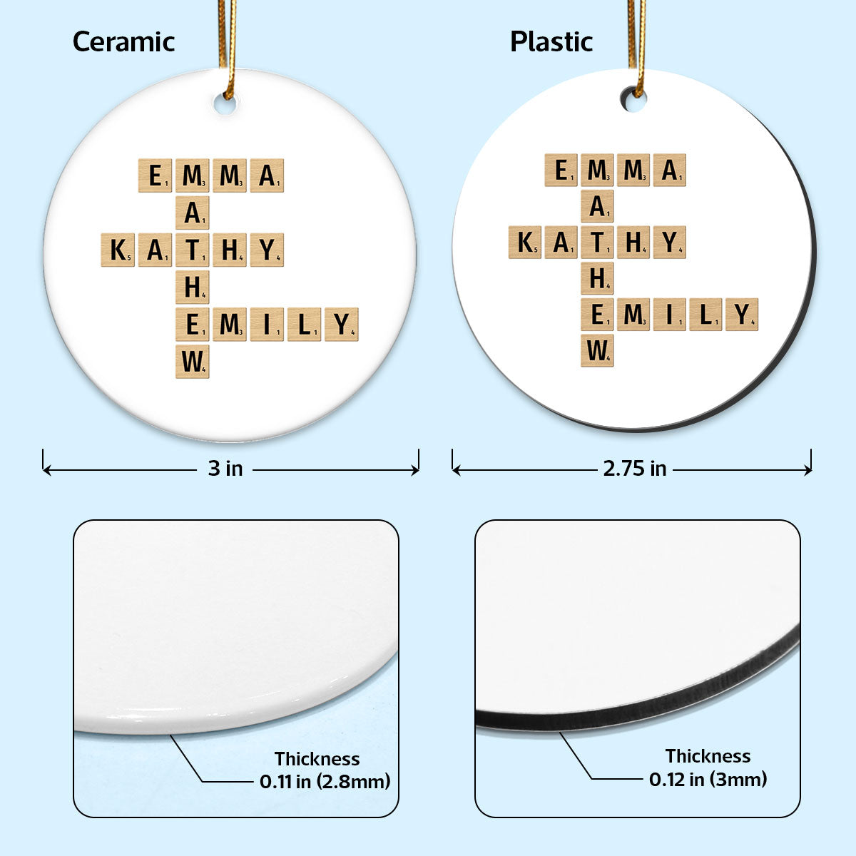 Family Christmas Decor Crossword Puzzle Art Personalized Round Ceramic Ornament