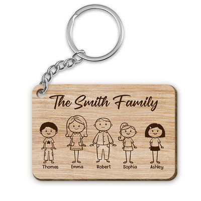 Stick Family Couple Kid Dog Cat Personalized Wooden Keychain