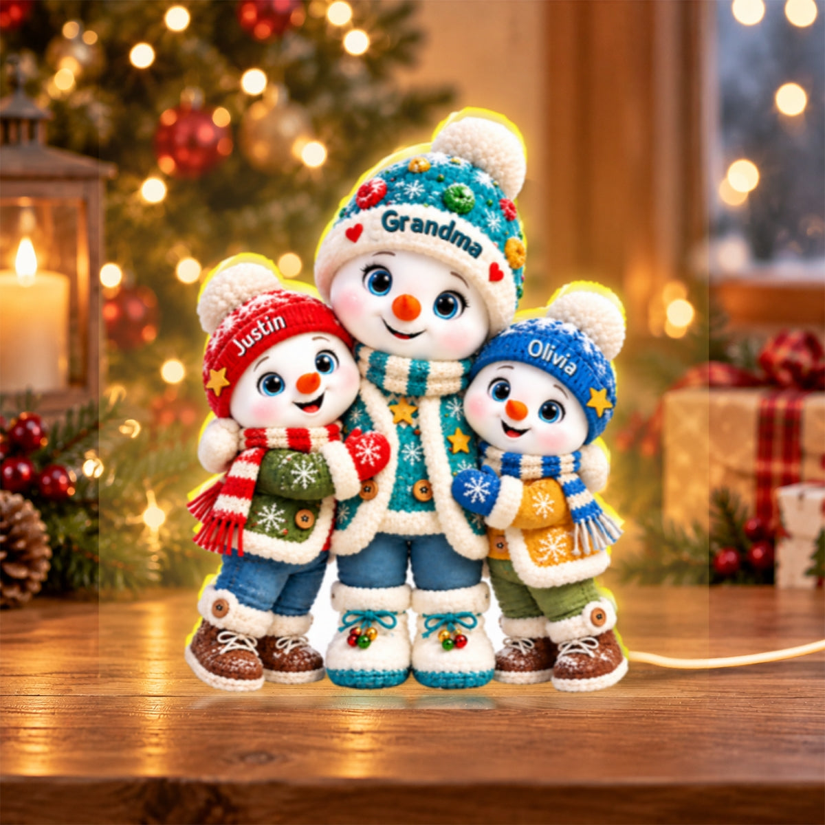 Cute Snowman Grandma and Grandkids - Personalized Light Box - Christmas Gift for Grandma 