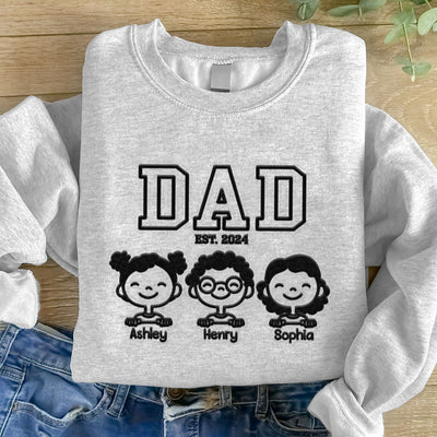[EMBROIDERED EDITION] Dad Est. Man & Kids Outline Personalized Embroidered Sweatshirt