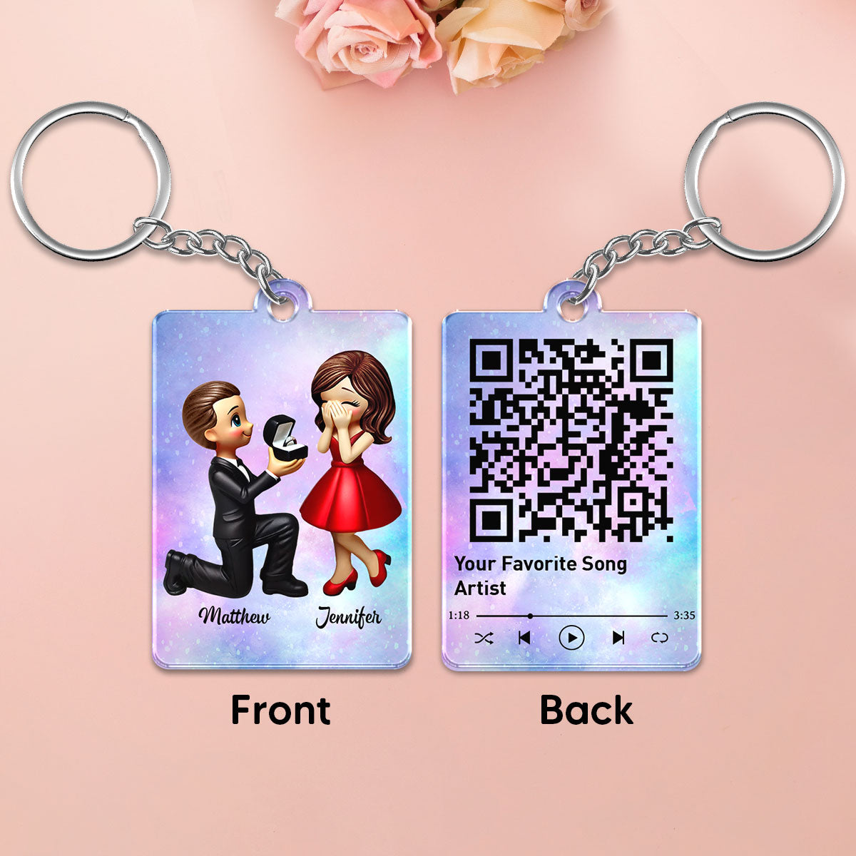 Newly Engaged Couple Gift Personalized Acrylic Flat Keychain, Just Engaged  Gifts for Couples, Favorite Song Scannable QR Code