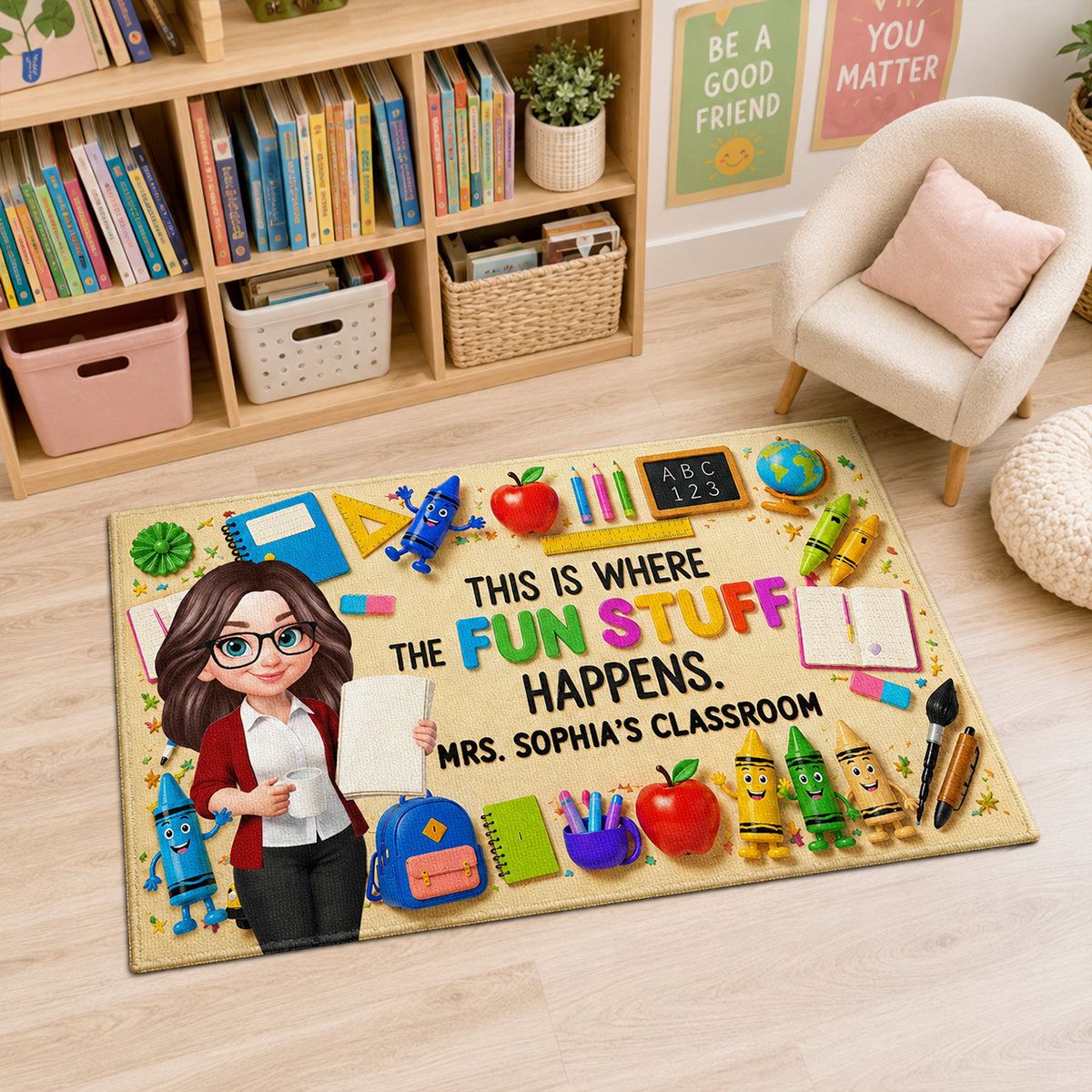Classroom Is Where The Fun Stuff Happens - Personalized Doormat - Back To School Gift For Teacher, Classroom Decor
