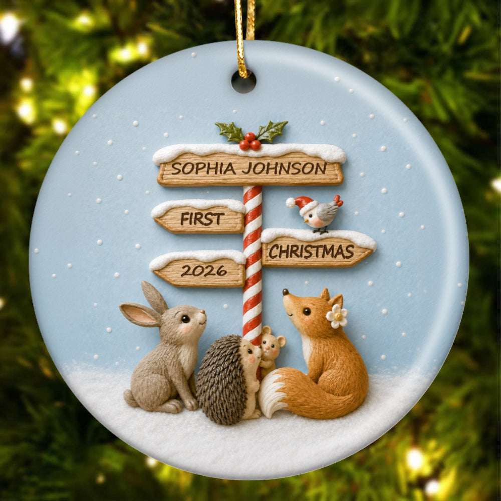 Baby's First Christmas North Pole Sign 2D Flat Printed - Personalized Ceramic Ornament - Baby's 1st Christmas Keepsake