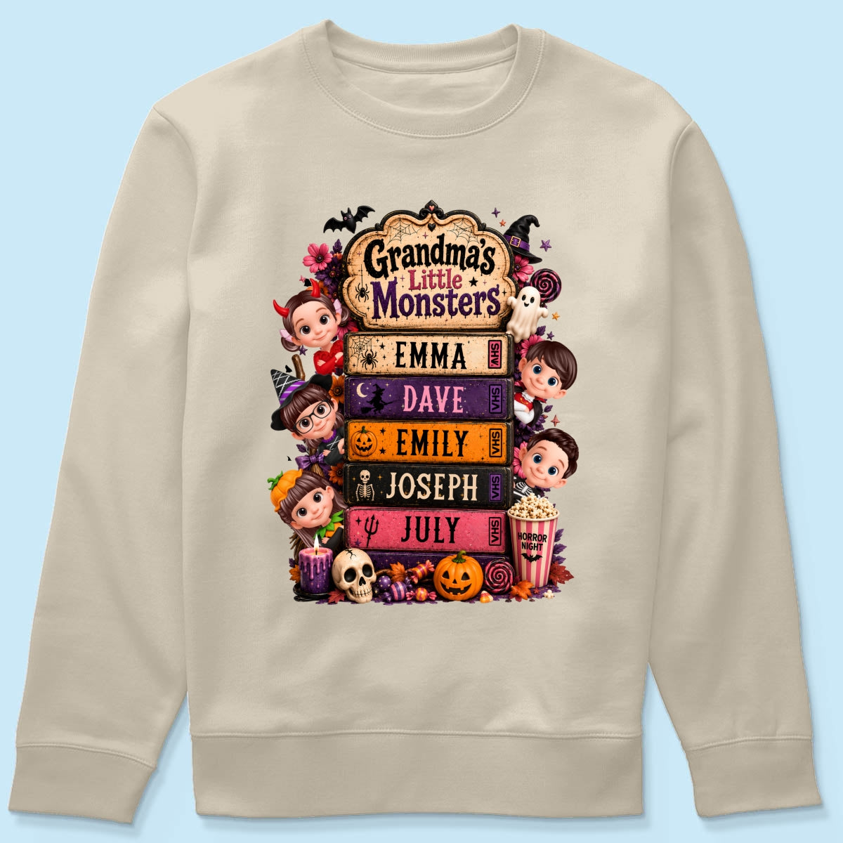 Retro Halloween Movie Grandma Grandkids - Personalized Shirt - Halloween Gift, Gift For Grandma