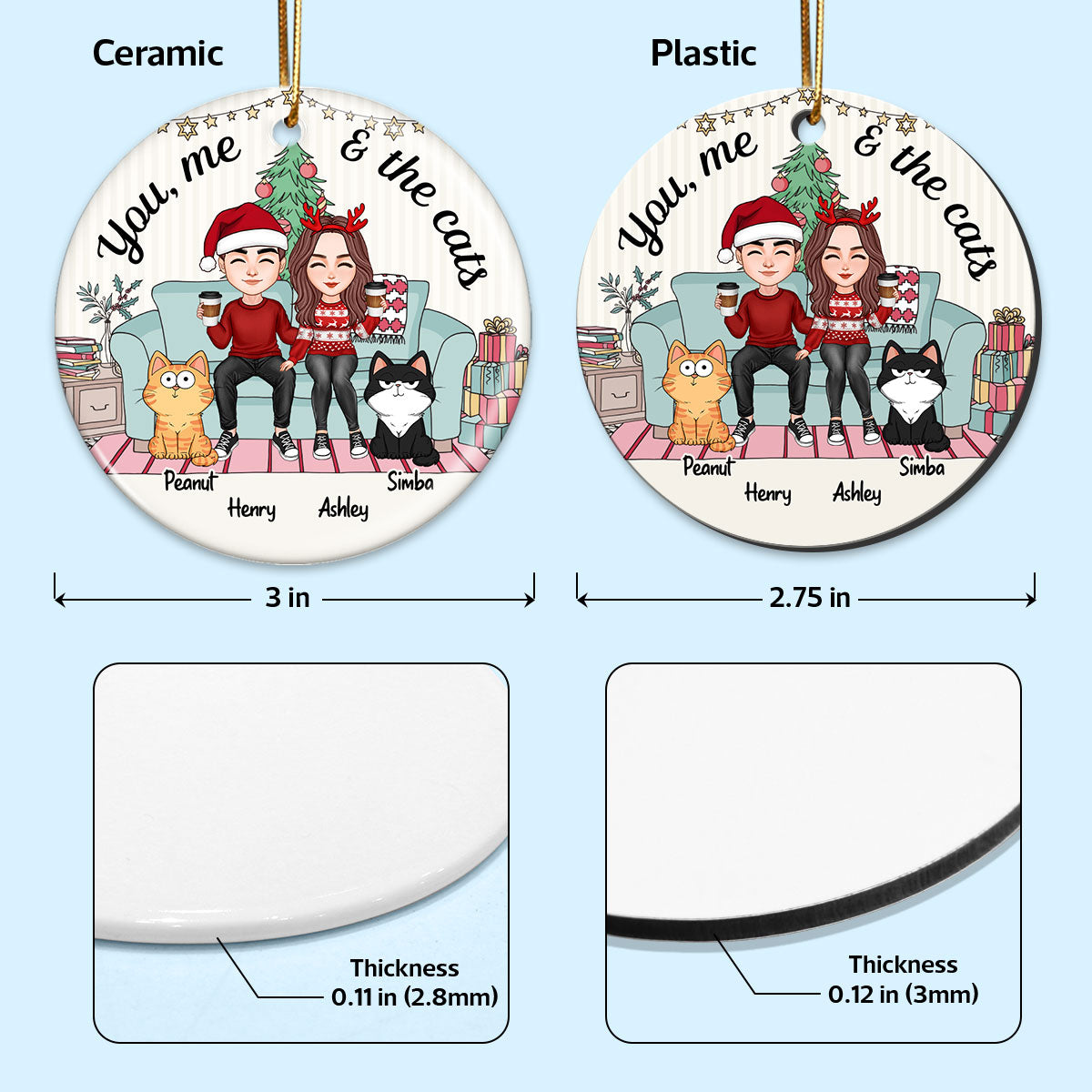 You Me And The Cats On Sofa Cute Couple With Cats Personalized Circle Ornament