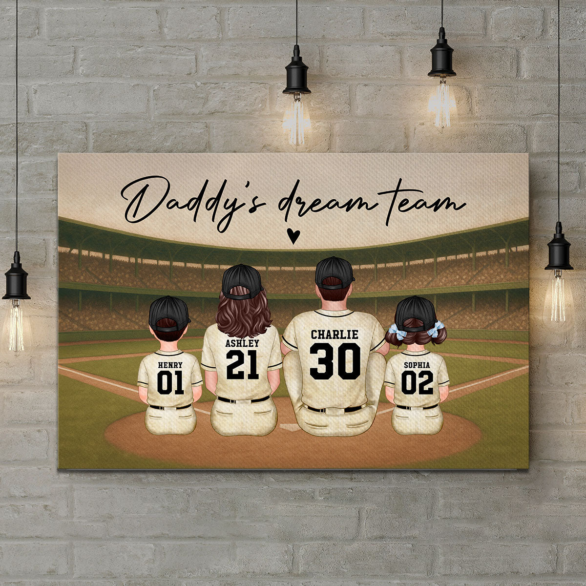 Retro Vintage Baseball Daddy's Dream Team Personalized Wrapped Canvas| Heartfelt Father's Day Gift For Dad, Husband